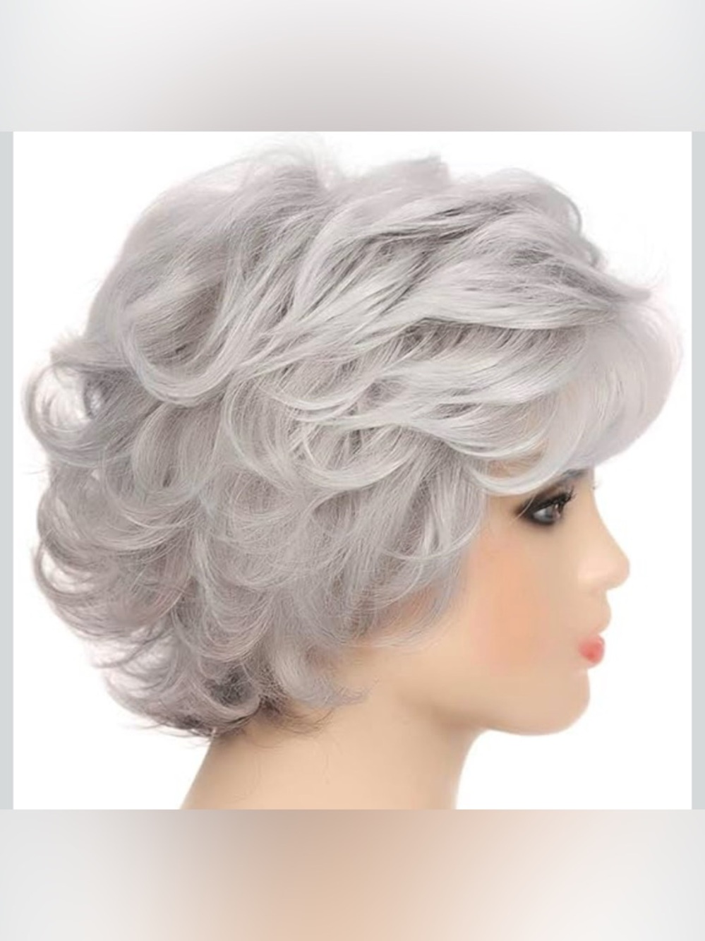 NWT Kaneles Short Grey Wigs Curly Wig with Bangs Fluffy Natural Looking Old Lady